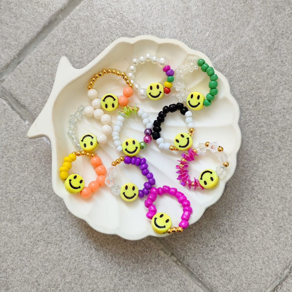 Ring Smile Mixed/Beads/Manik-Manik/Lucu/Termurah/11.11/MIN BUY 5 PCS BISA DI MIX DENGAN CINCIN LAINNYA