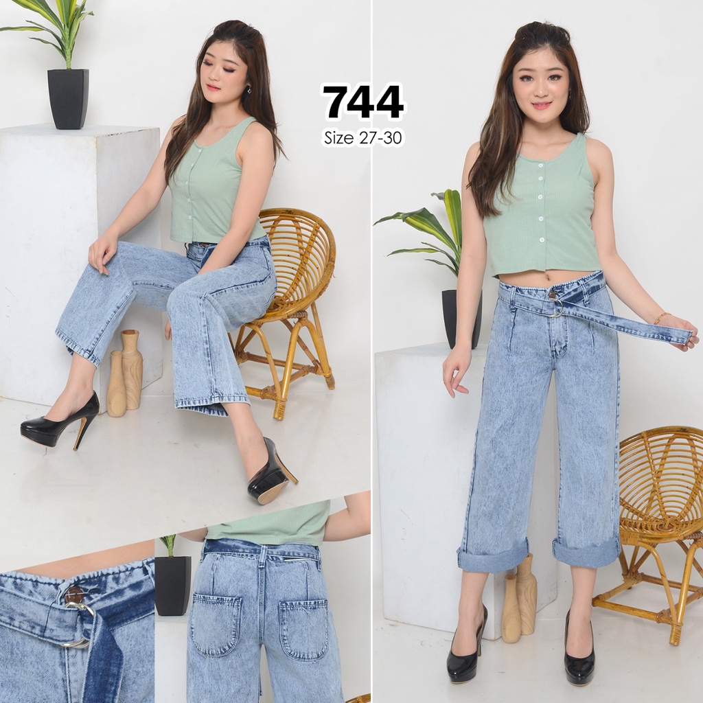 MG girl Celana Jeans Kulot Panjang Free Gesper / Kulot Lepis Panjang Tali Pinggang