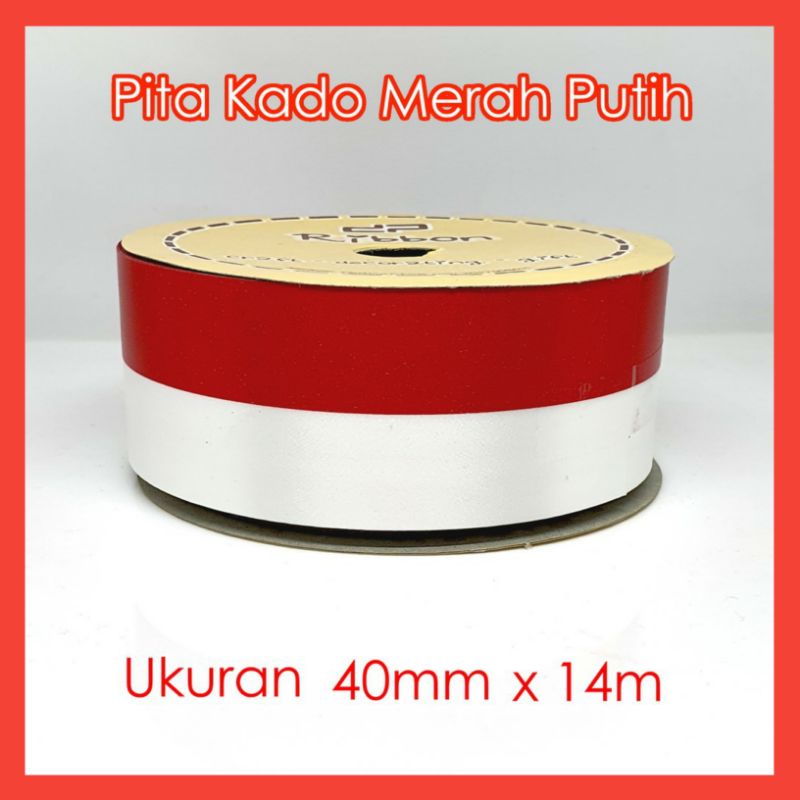 

Pita Kado MERAH - PUTIH 4cm Ribbon 40mm x 14m Bendera Indonesia Merdeka 1.5