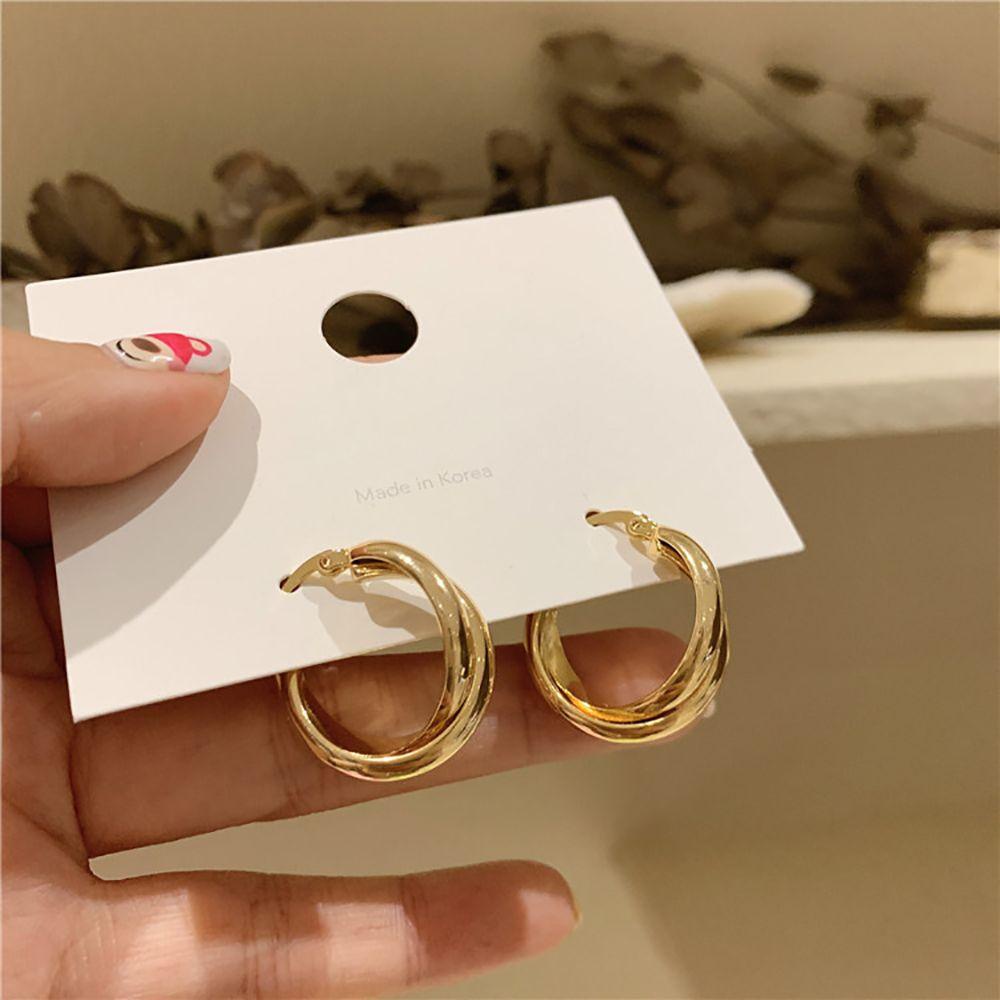 Needway Anting Salib Punk Unik Trendi Anting Lingkaran Mewah Alloy Double-layer Gaya Korea Ear Buckle