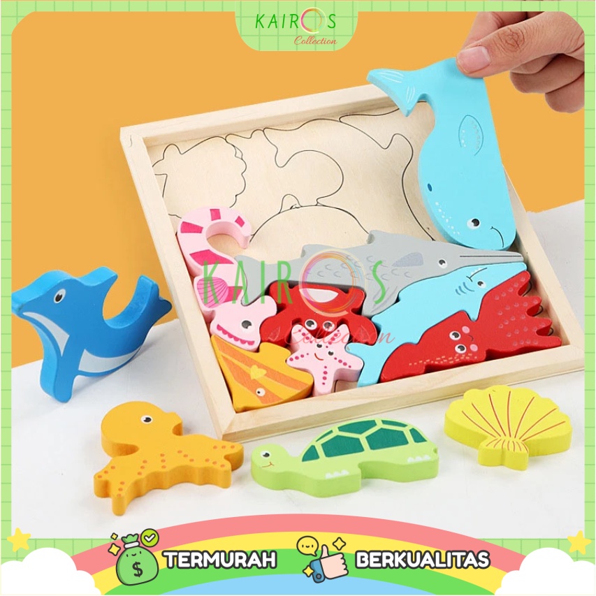 Puzzle Kayu 3D Balancing Mainan Edukasi Anak Aneka Motif Animal Buah Angka Transportasi Cocok Bentuk