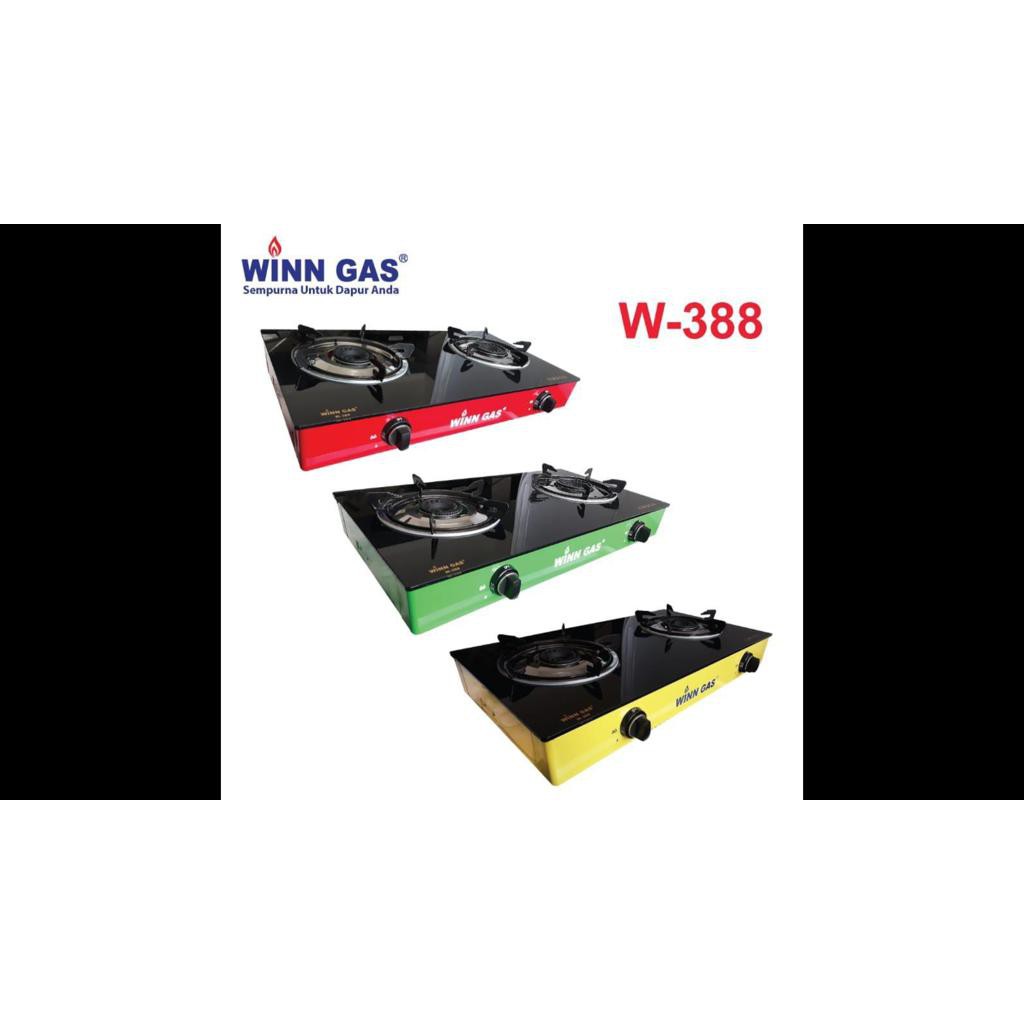 WINN GAS W-388 Kompor Gas 2 Tungku Glass + (Selang Paket Winn Gas)