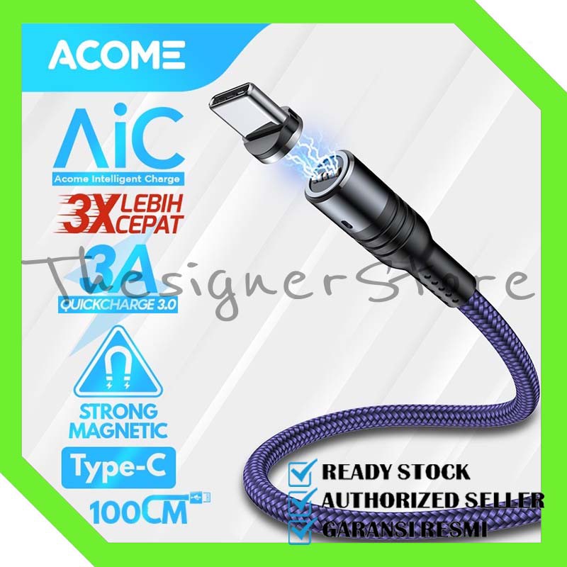 Acome Kabel Data Strong Magnetic Fast Charging 3A 100 cm Garansi Resmi 1 Tahun AXC–Plug Type-C