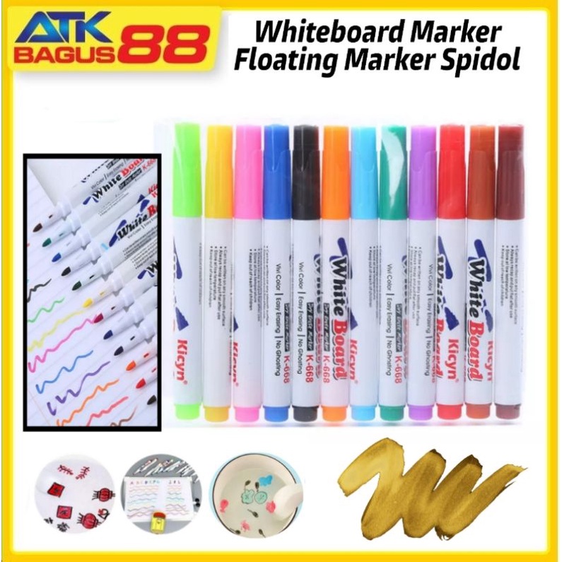 12 pcs spidol ajaib magic marker floating apung/spidol murah