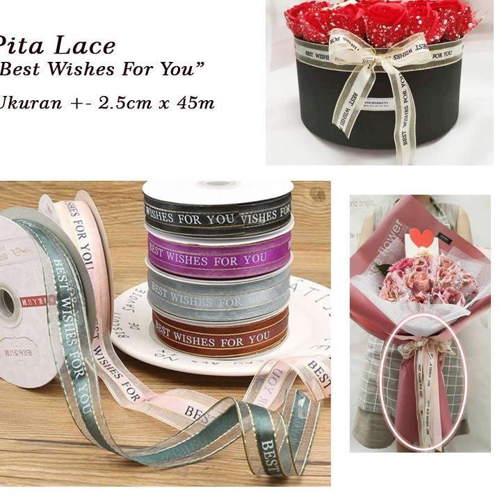 

mn J96C Korean Pita Lace " Best Wishes For You " - Pita Kotak Kue HBD 1 Meter BM Big Sale'