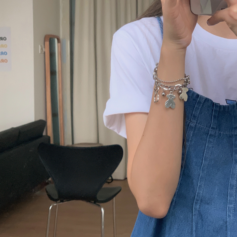 bead bracelet Aksesoris Fashion Wanita Korea Simple Small Round Bead Personalized Multilayer Chain Bearm Steel Bracelet