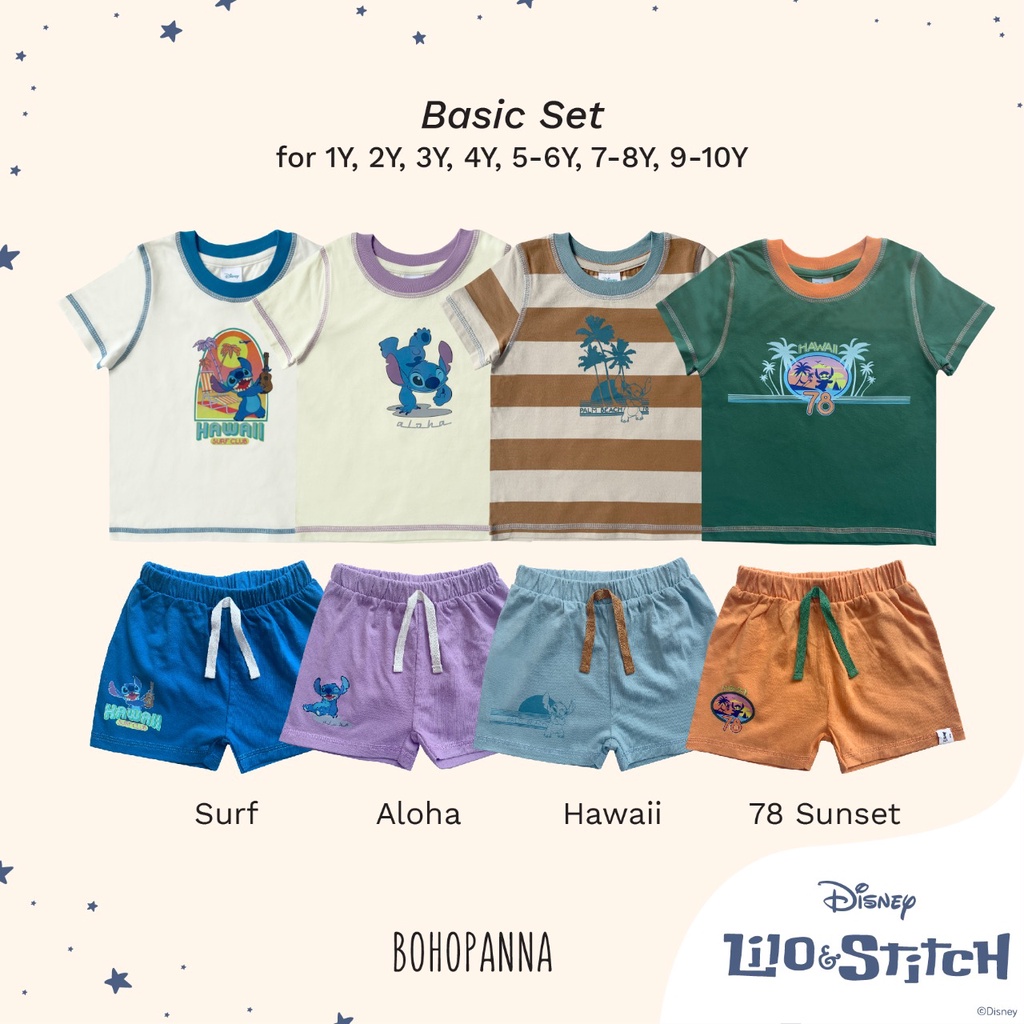 BOHOPANNA Stitch Basic Set 1-10 Tahun Setelan Anak Disney Lilo and Stitch CBKS