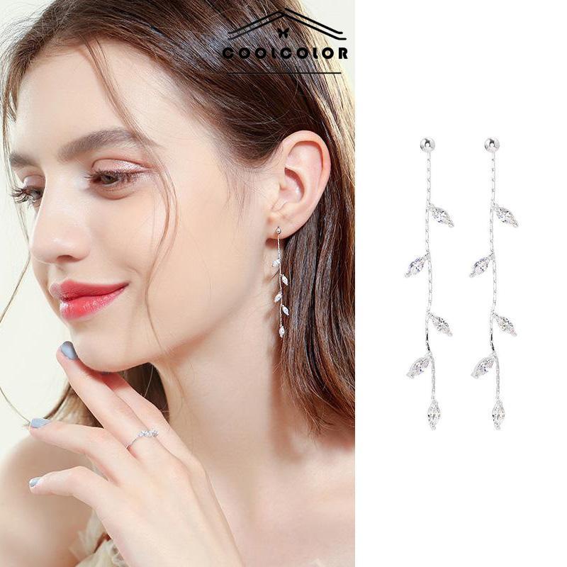 COD❤️1 Pasang S925 Anting Silver Willow Earrings Wanita Temperamen Anting Rumbai Panjang Sederhana Vintage Cincin Set Fashion Aksesoris Murah