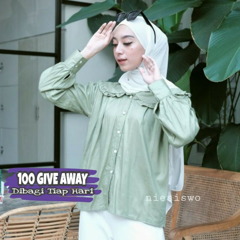 KEMEJA LINEN OVERSIZE / EVERY SHIRT KOREA STYLE BAHAN RAYON PREMIUM POLOS SAGE GREEN BLOUSE / KEMEJA ATASAN WANITA LINEN OVERSIZED