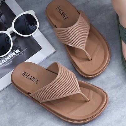 Sandal Jepit Wanita Karet Import BALANCE Motif polos/ 1607-K1-Coklat