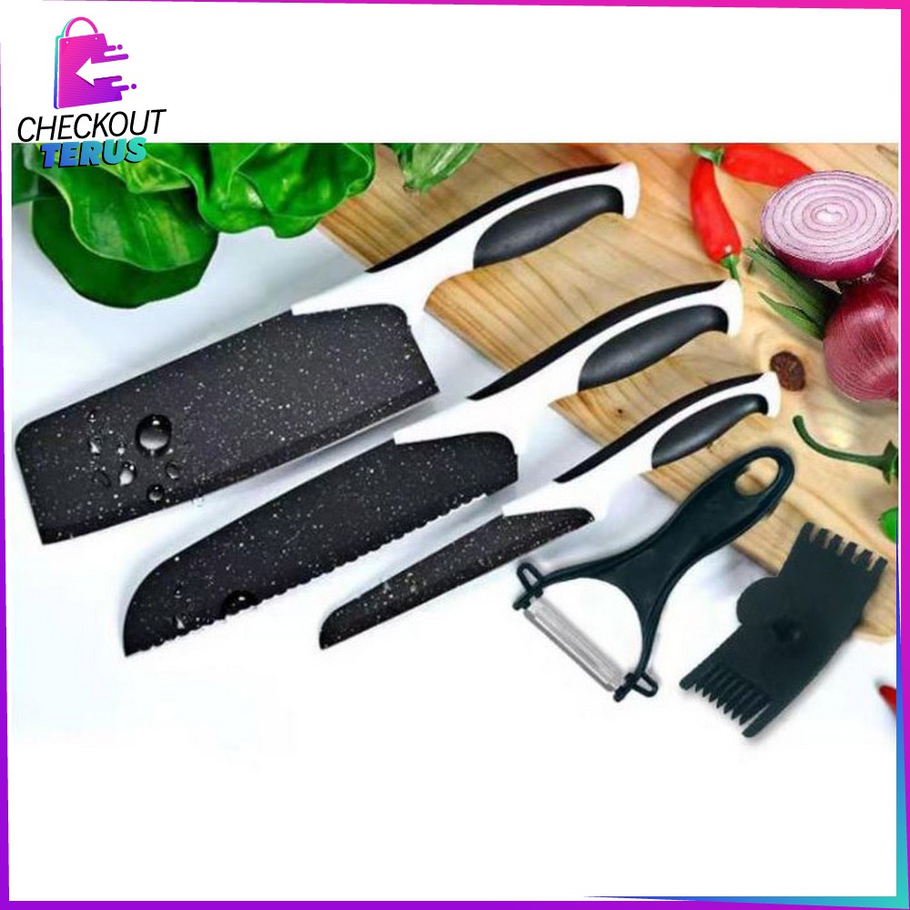 CT C443 Pisau Dapur Set 5in1 Multifungsi Pengupas Buah Dan Sayur Kitchen Knife Set Ceramik Peeler Serbaguna