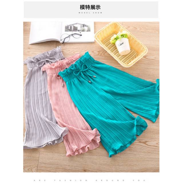 (4-10th)celana kulot anak remaja cewek,celana kulot plisket anak remaja perempuan,celana plisket ABG