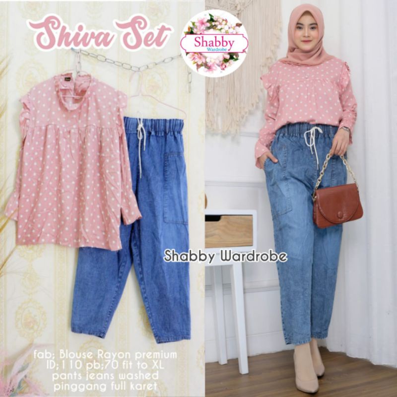 SHIVA SET / SETELAN WANITA [BLOUSE + CELANA PINGGANG FULL KARET]