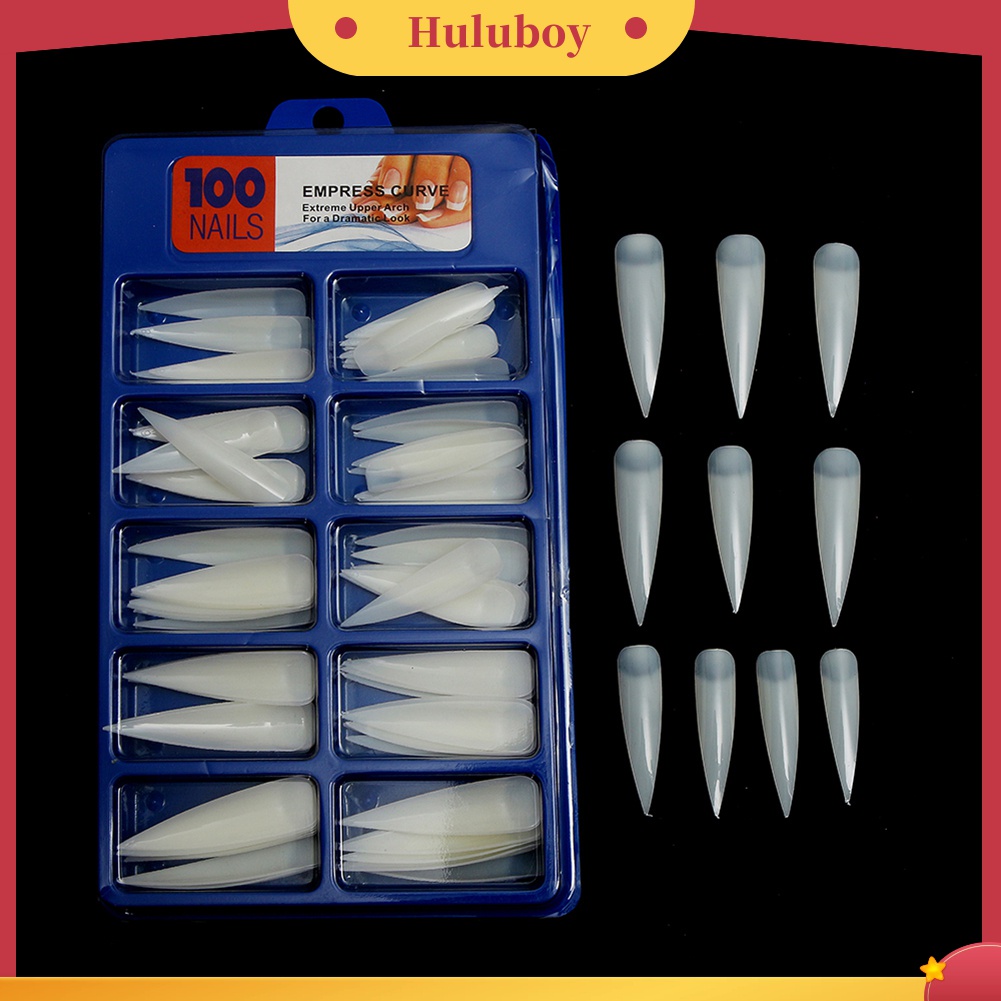 Huluboy Huluboy♡ 100pcs Kuku Palsu Full Cover Bentuk Oval Warna Putih / Transparan
