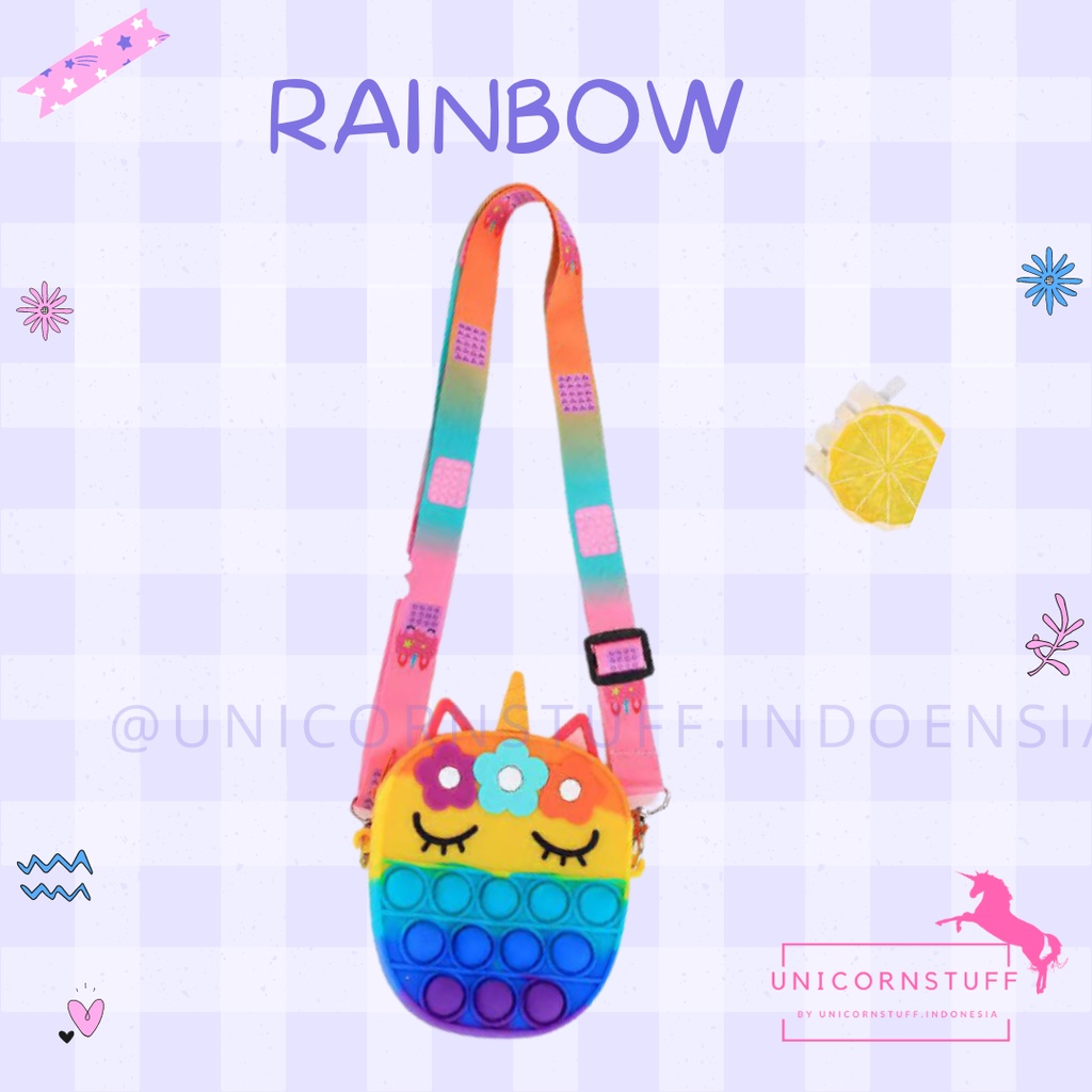 READY INDONESIA Tas Selempang Unicorn Anak Pop It Sling Bag Silicon Jelly Cewek Kado Ulang Tahun Perempuan