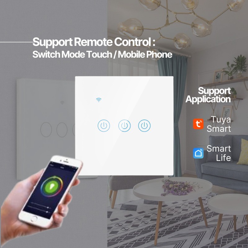 Bardi SMART WALLSWITCH EU3 / Saklar Smart Home Switch on off Wifi Touch Wall Switch EU3 Gang