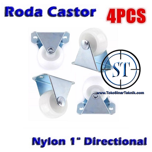 4 Pcs Roda Castor Nylon 1&quot; LURUS Directional Caster Wheel Etalase Peti Box