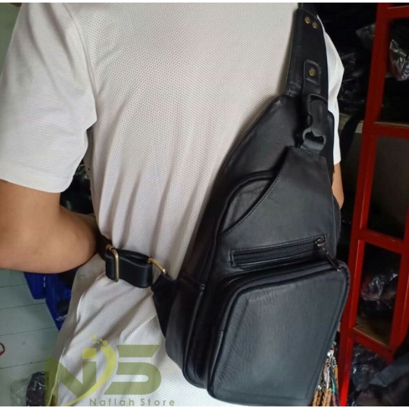 Tas Slempang Kulit Asli Pria Full Kulit Asli Sling Bag Pria Kulit Asli Tas Model Casual Tas Kulit Asli Super New