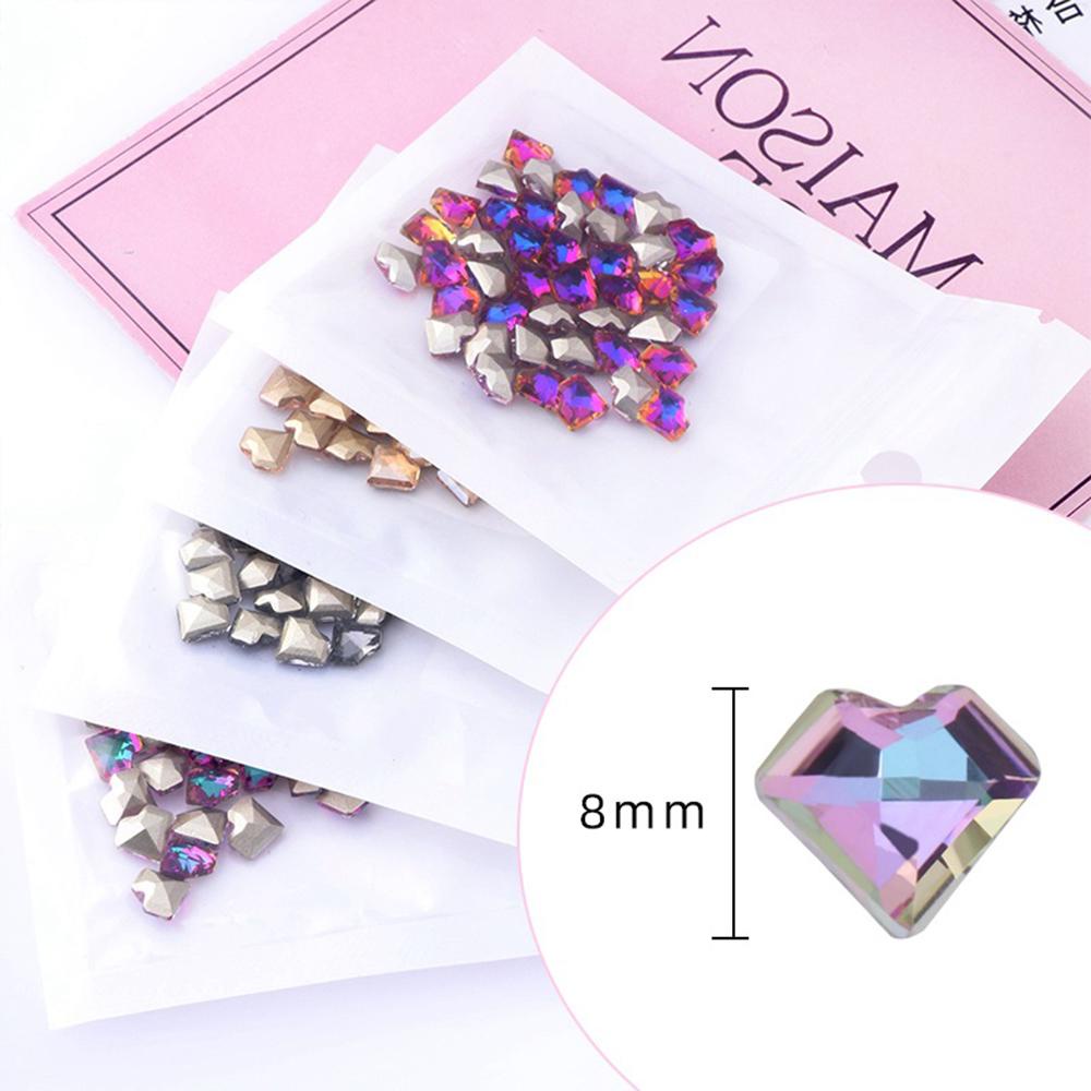 AUGUSTINA Agustina Nail Art Rhinestones Fashion 8MM Peach Bentuk Hati Runcing Bawah Berbentuk Mix Glitter AB Kristal Dekorasi Kuku