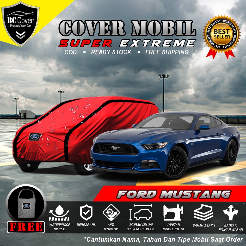 Body Cover Mobil Ford Mustang Waterproof / Sarung Mobil Ford Mustang Anti Air / Selimut Tutup Penutup Mantol Kerudung Mantel Mobil Sedan Mustang Waterproof Outdoor Anti Air