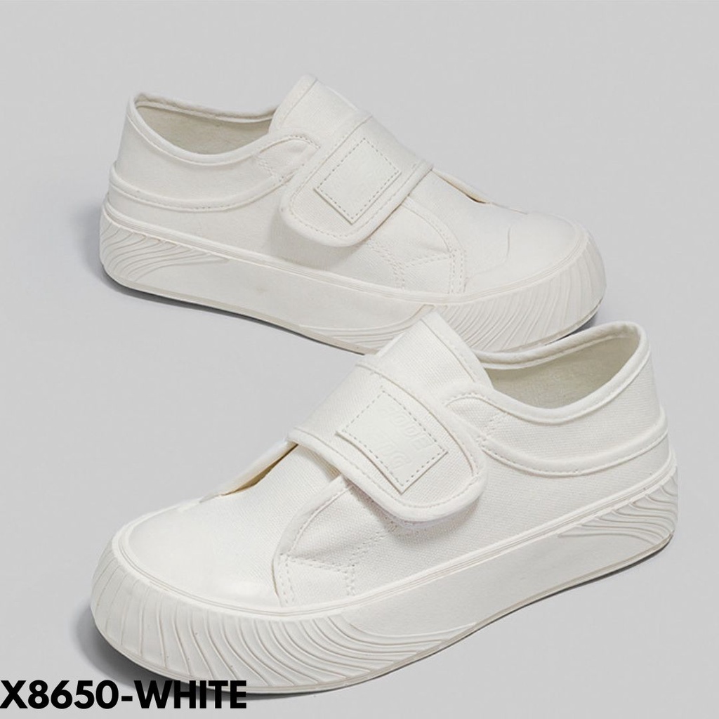SEPATU SNEAKERS WANITA DESIGN VELCRO UNIK KEKINIAN KEREN NYAMAN DIPAKAI PRAKTIS CANVAS IMPORT 8650