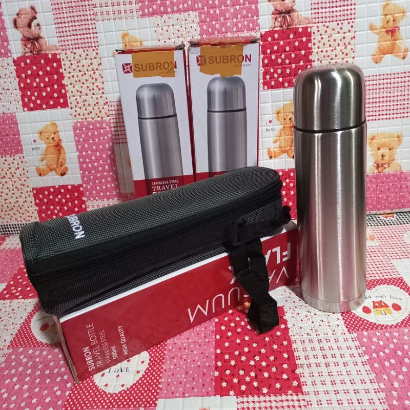 TERMOS AIR PANAS MINI KECIL STAINLESS 500ML/ TERMOS SUBRON VACUM FLASK MINI PLUS SARUNG TERMOS