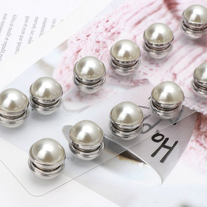 SIY  12 Pairs  Muslim Magnetic Hemisphere White Faux Pearl Hijab Pins Abaya Clasp Brooch Fashion Shawl Scarf Pins Jewelry