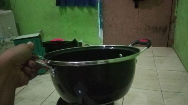 Panci Set Enamel  Cookware Set Anti Lengket Lengkap Dengan Tutup Kaca