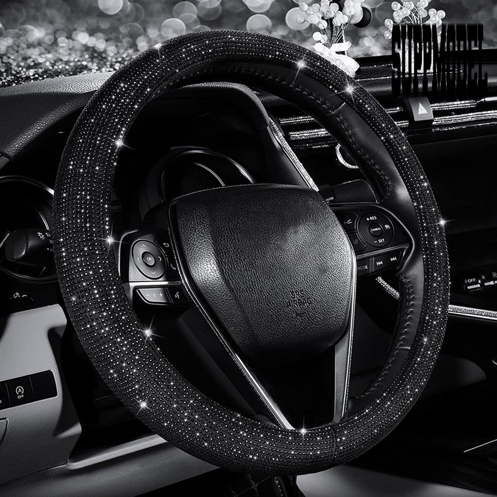 Cover Setir Mobil Universal Bahan Plush Anti slip Aksen Berlian Imitasi Untuk Wanita