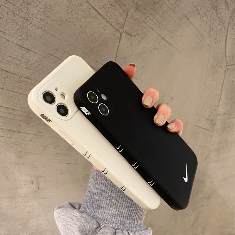 Cool Black Nike ! Square Edge Pattern Soft Case iP iPhone 13 12 11 Pro Max 7 8 Plus SE 2020 X XR XS Max Liquid Silicone Casing Apple