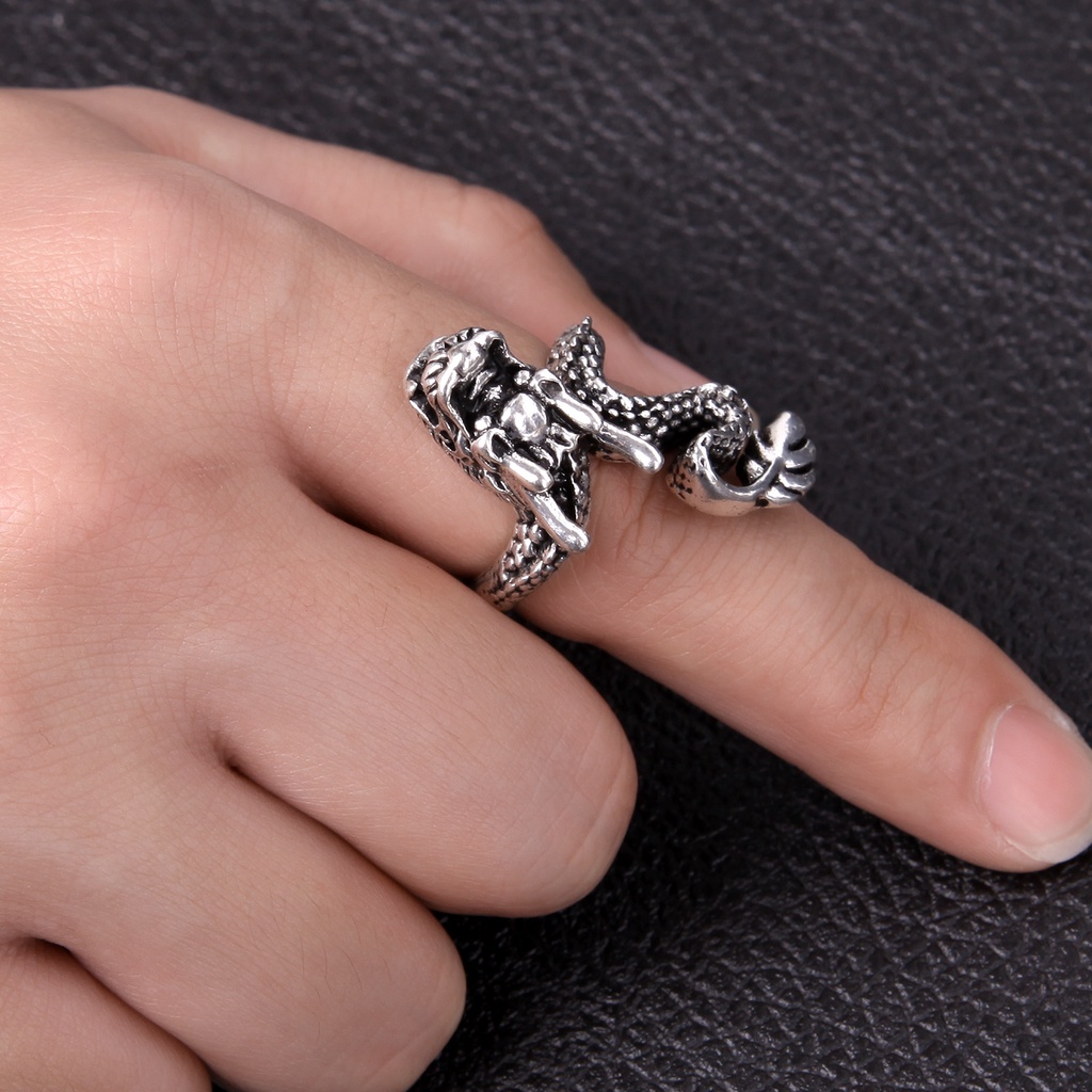 Cincin naga dragon keren pria wanita unisex bahan alloy premium detail bagus warna emas silver