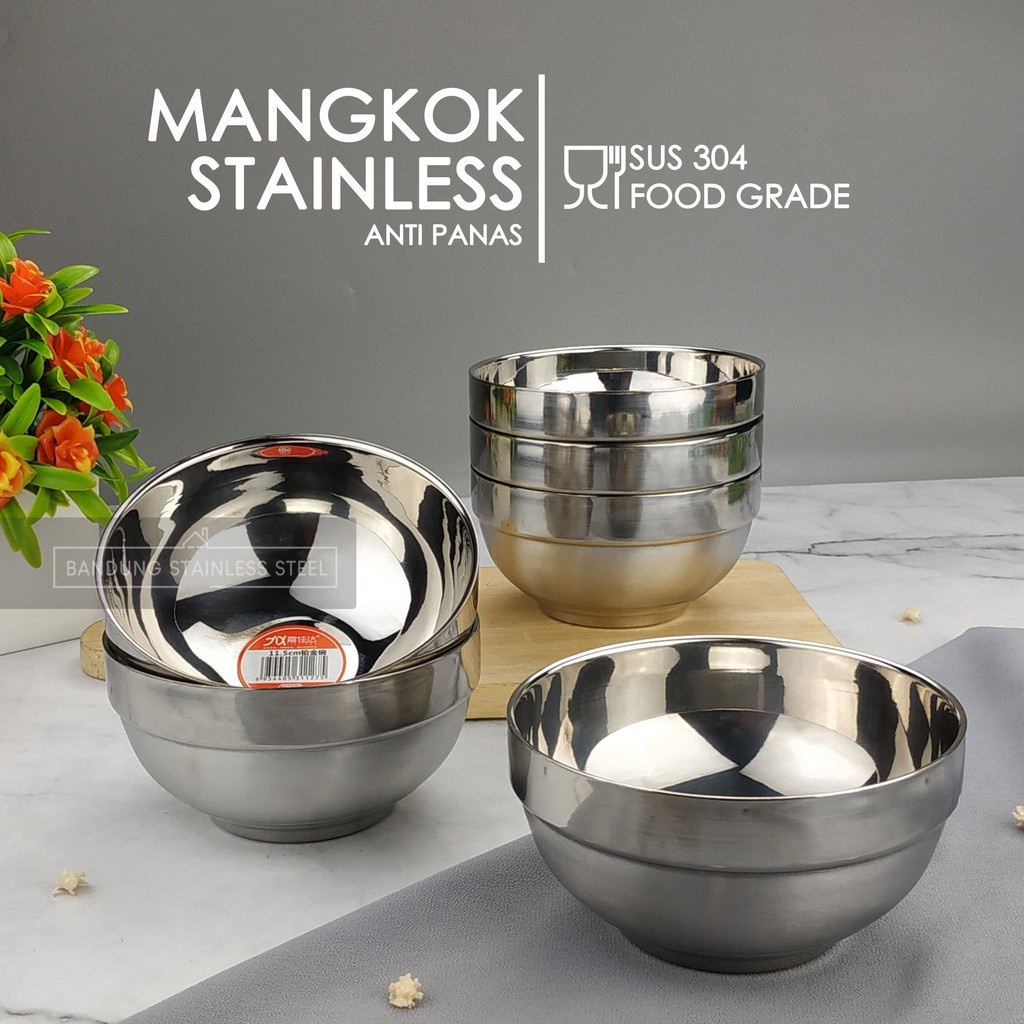 SUS 304 Mangkuk mangkok stainless food grade China bowl 2 lapis anti panas bayi 13cm 11,5cm