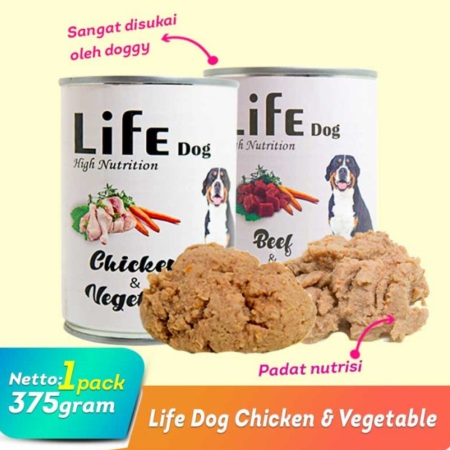 ( 12 pcs ) - LIFE DOG WET FOOD 375 GR - MAKANAN BASAH ANJING KALENG 375GR - GRAB/GOJEK