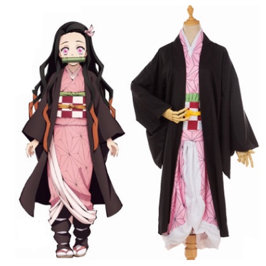 Japan Anime Full Set Demon Slayer Kimetsu No Yaiba Kamado Nezuko Cosplay Costume Kimono Wig Geta Sho