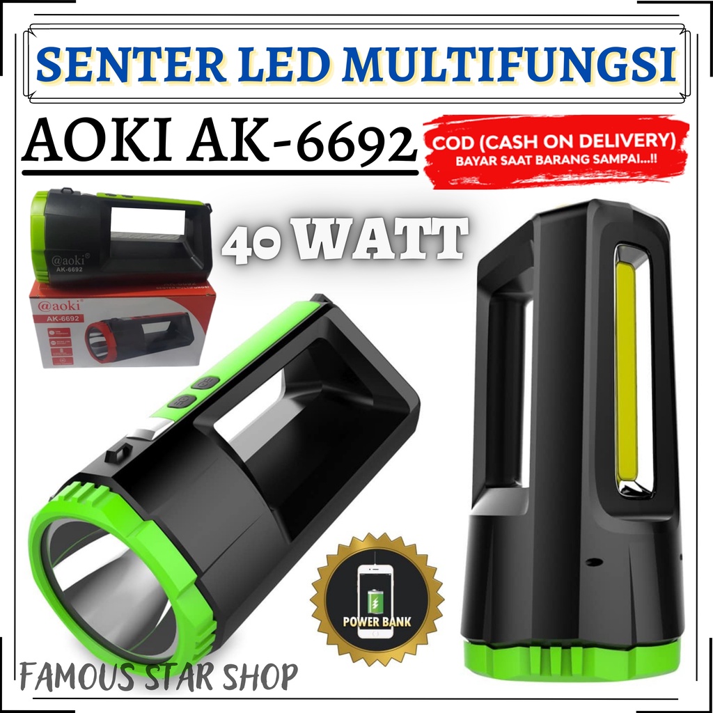 New Product!! Senter super terang + Power bank Aoki AK-6692 40w+20w High Quality | FMS