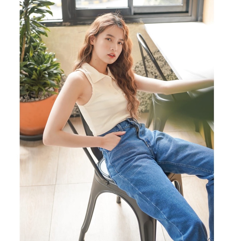 HOPYLOVY - Celana Boyfriend Jeans Loose Highwaist Wanita Gradasi Velita