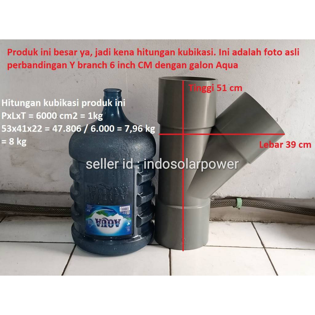 Cabang Y branch 45° 45 derajat merk CM Rucika 6&quot; 6 inch sambungan PVC pilihan 6x2 6x3 6x4 6x5 AW D bisa untuk semua merk pipa PVC : pralon paralon rucika wavin triliun intilon vinilon champion pacific maspion alderon supralon winlon dll