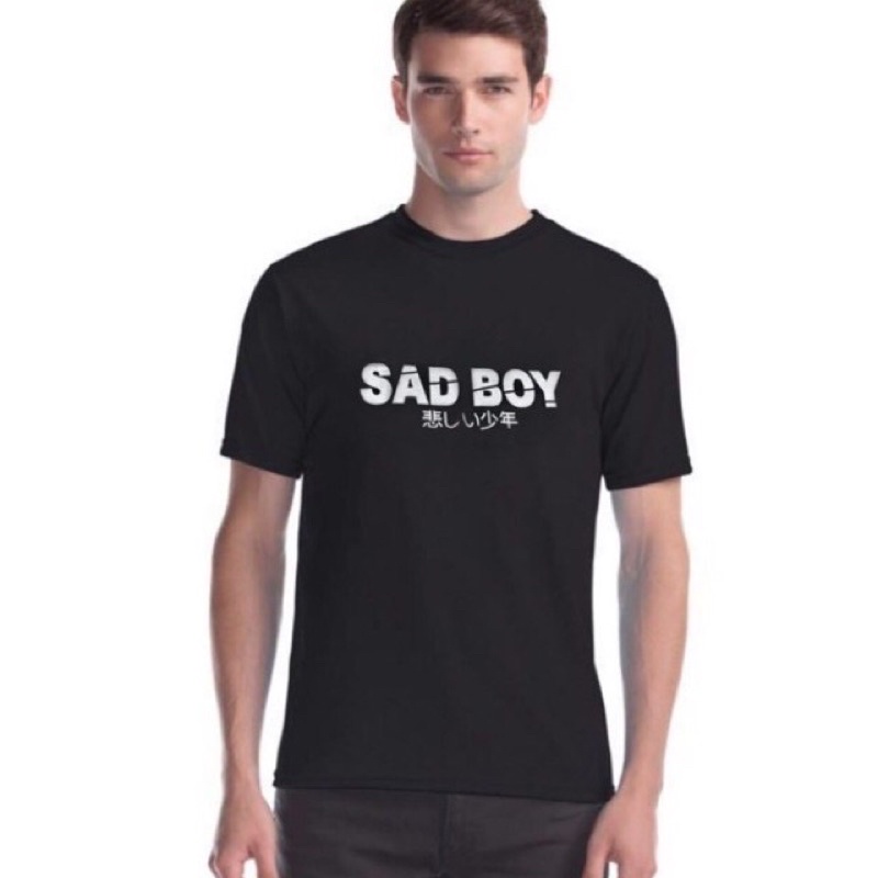 BAJU KAOS T SHIRT ATASAN DISTRO PRIA WANITA COWOK CEWEK KATA TULISAN JEPANG JAPAN CINA CHINA SAD BOY