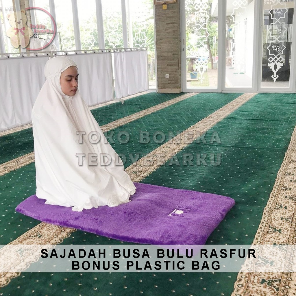 SAJADAH BUSA RASFUR UNGU MOTIF MASJID BONUS PLASTIC BAG