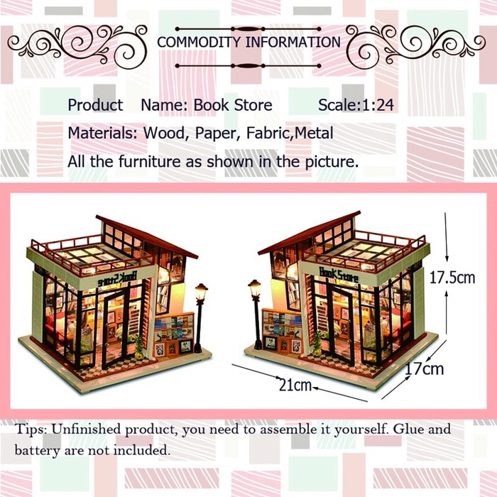 READY STOCK Doll house miniature rumah boneka bookstore toko buku 2