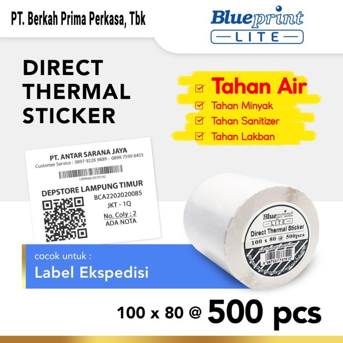 Jual Direct Thermal Sticker Label Ekspedisi Blueprint Lite 100x80 Mm