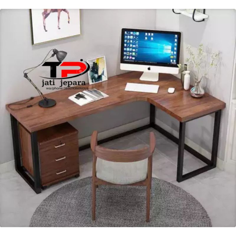meja kerja jati minimalis combinasi besi dan kursi atau meja kantor jati