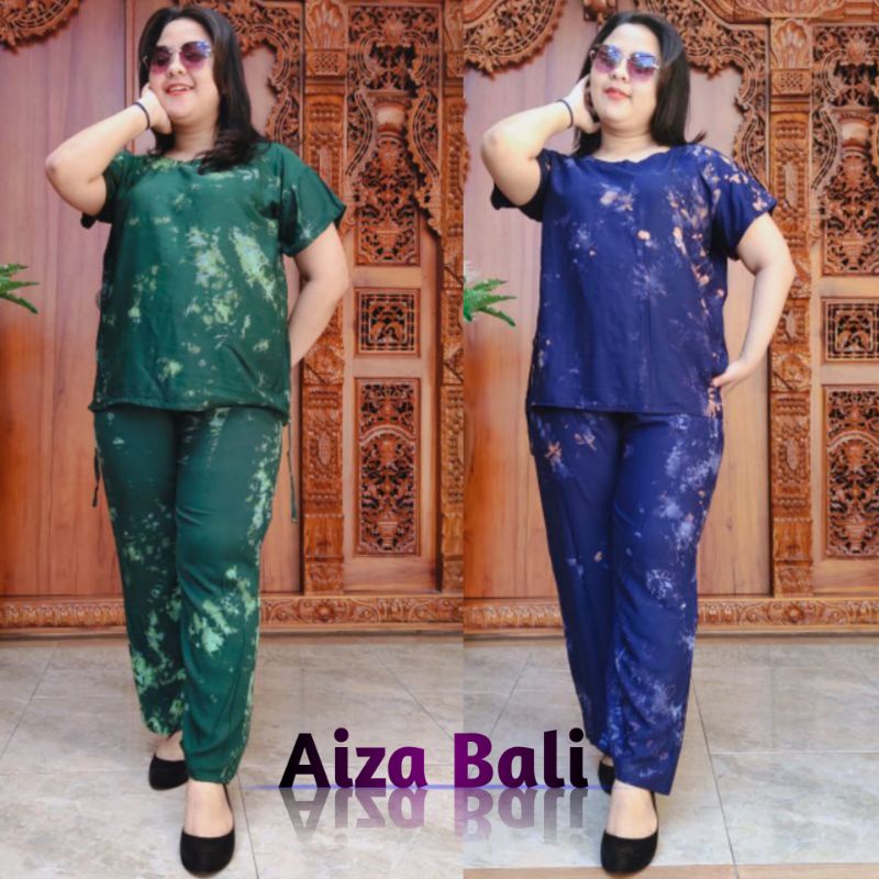 Baju Piyama Panjang Babydoll Jumbo Tie Dye Motif Celup Lengan Pendek XXL Rayon Super Premium Pakaian