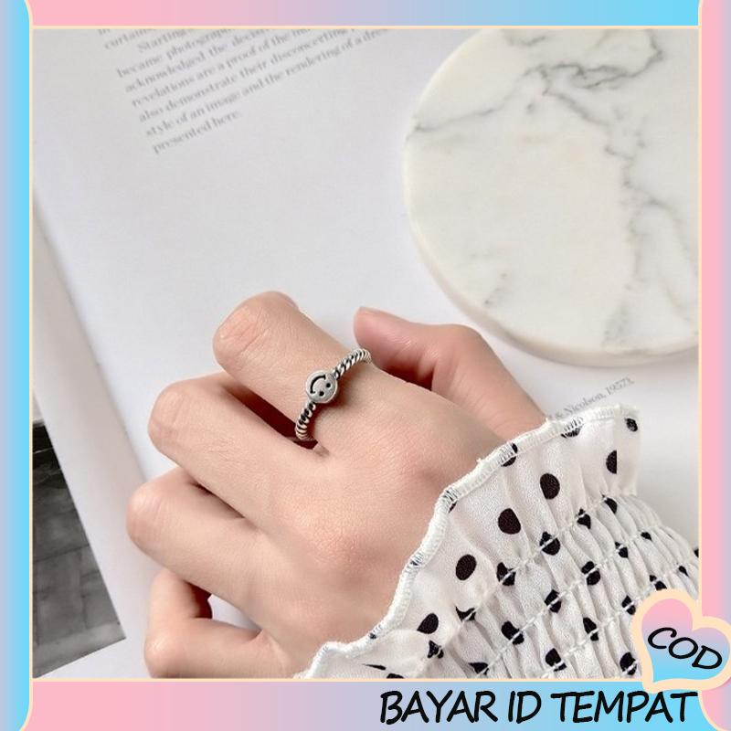 COD❤️ 2 PCS Retro Smiley Cincin Wanita Fashion Kepribadian Pembukaan Cincin Dapat Disesuaikan-A.one