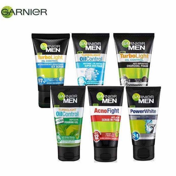 ☘️ CHAROZA ☘️ GARNIER Men Acno Fight | Turbo Bright |  | Turbo light Oil Control Whitening Wasabi Matcha Foam Scrub 50mL | 100mL