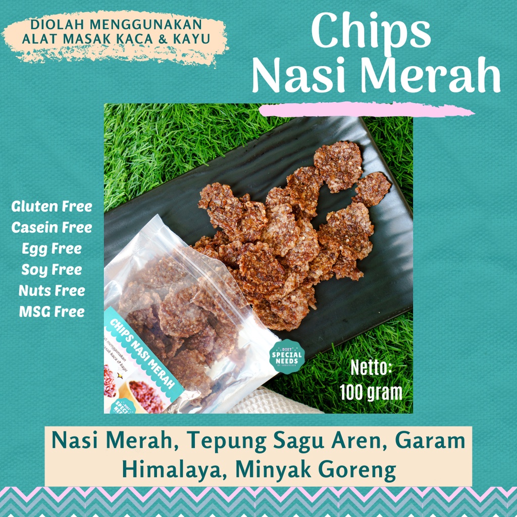 

Chips Keripik Nasi Merah 100 gram / Brown Rice Chips - Gluten Free, Non MSG - Diet Special Needs