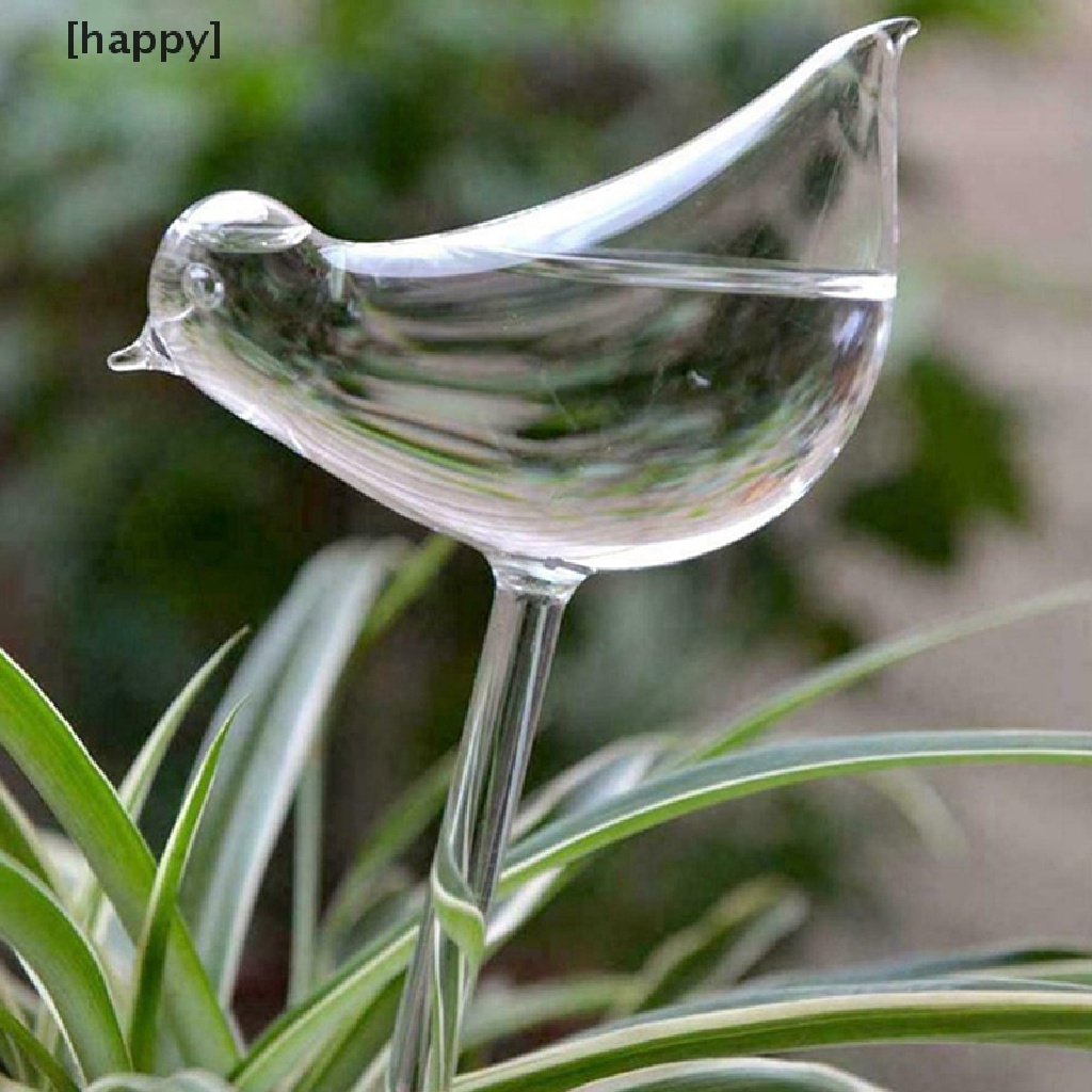 HA Plant Waterer Self Watering Globes, Bird Shape Hand Blown Clear Aqua Bulbs ID