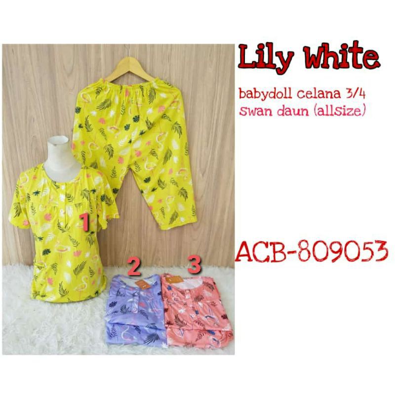 Piyama baju tidur babydoll celana 3/4 LILY WHITE