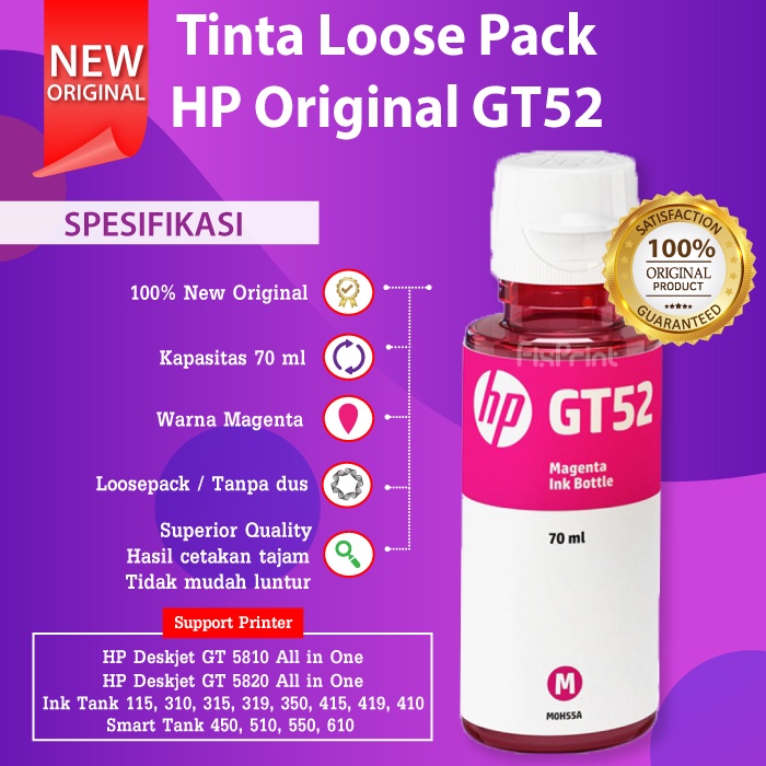 Tinta LoosePack Original GT52 Magenta 70ml Ink Tank 115 310 315 319 35