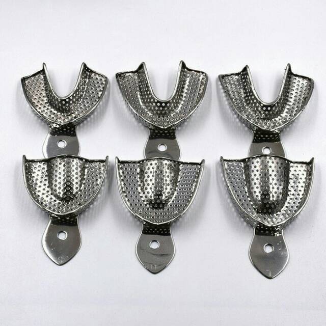 Sendok cetak gigi HIGH QUALITY rahang atas bawah S M L stainless steel besi metal partial impression tray ALICE DENTAL sendok cetak sebagian anterior posterior